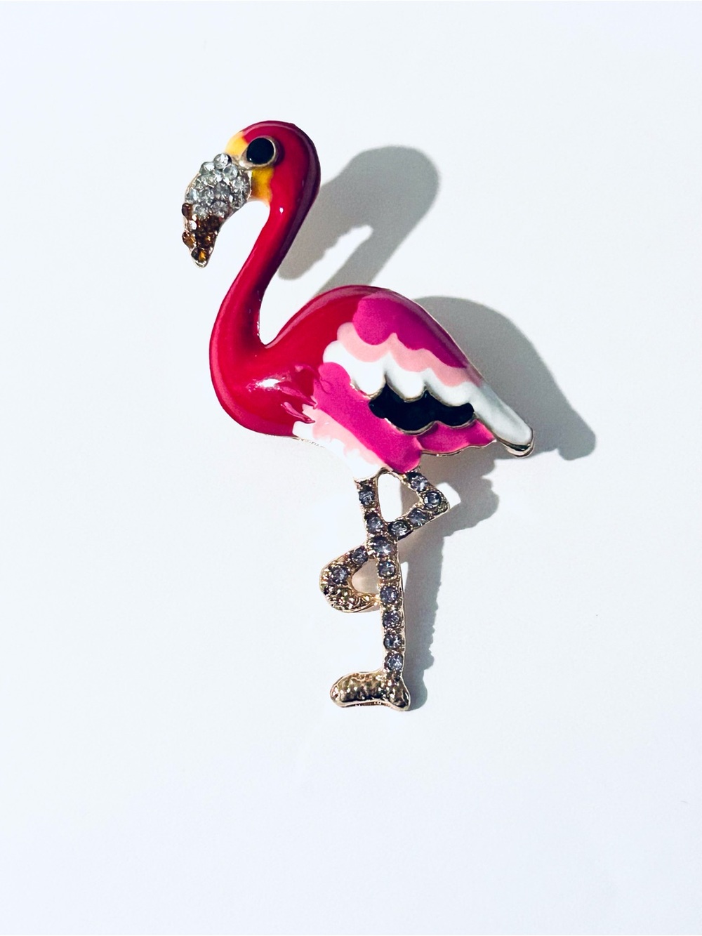 Pink Flamingo Rhinestone Accent Brooch, Flamingo Pendant